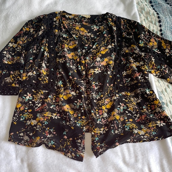Meadow Rue Floral-Print Crepe Cardigan- Medium - Picture 1 of 5